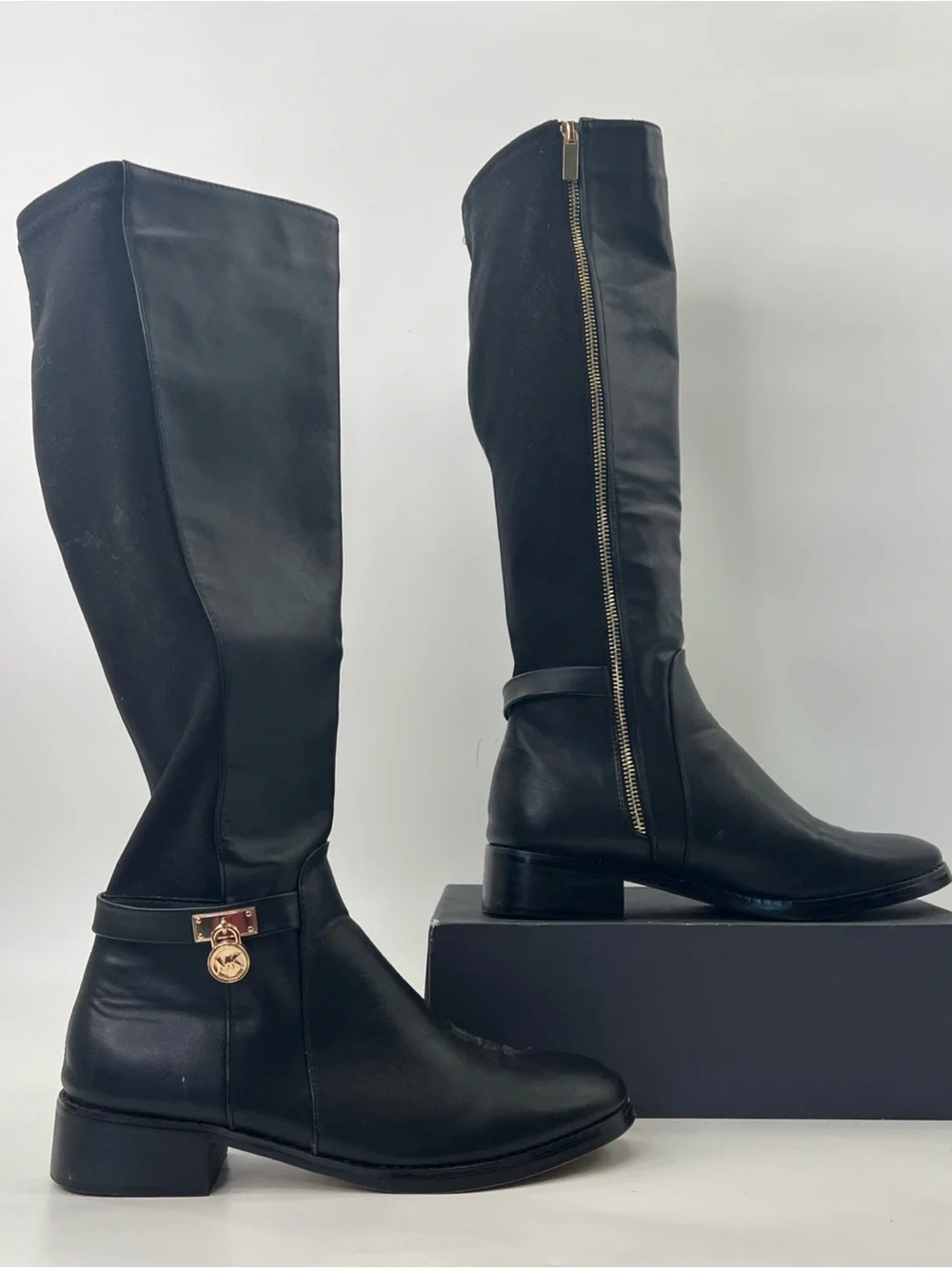 Michael Kors Hamilton Tall boots size 8 / EU39 Navy Gold Leather Stretch